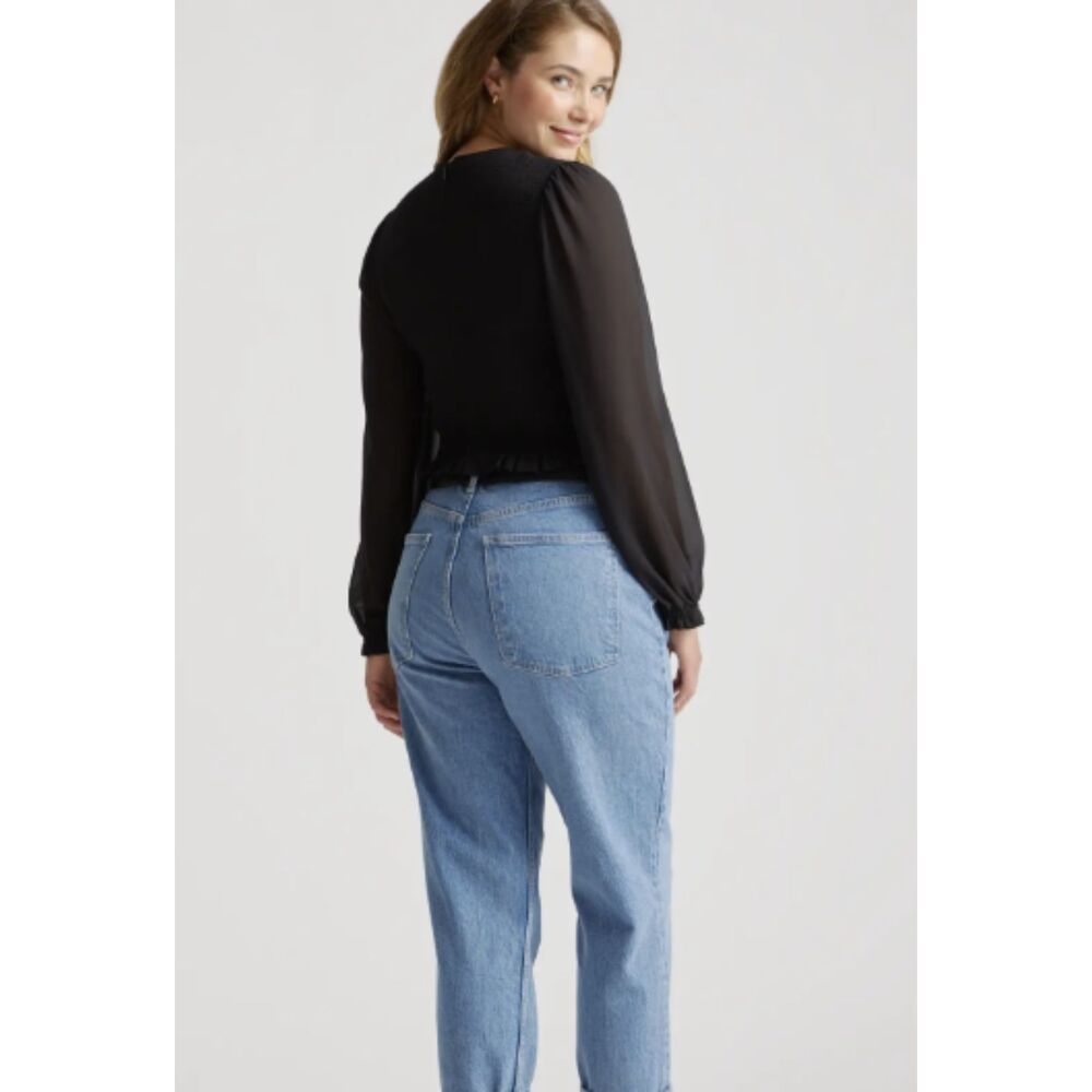 quince Chiffon Cropped Smocked Blouse xs - Picture 2 of 4